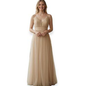 Revelry Blush Pink Tulle Maxi Dress 8 Mesh Overlay Spaghetti Strap Gown